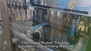 #Continuous motion tracking volumetric liquid filling machine, Automatic 6 head moving liquid filler