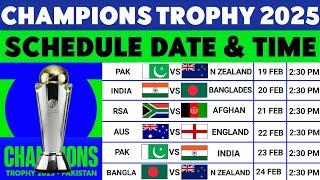 ICC Champions Trophy 2025 Schedule Time Table | Champions Trophy 2025 Schedule