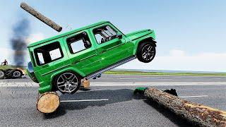 Cars VS Tree Log Fallen Crash - BeamNG Drive