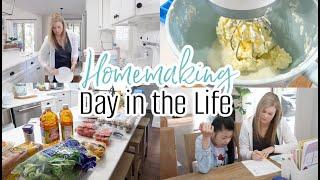 HOMEMAKING DAY IN THE LIFE | cleaning, making butter, homeschooling | simple joy filled living