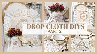 Drop Cloth DIY Projects PART 2 • French Country Coasters, Ruffled Pillow, and Fringed Floral Pouch