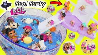 LOL Surprise Dolls Lil Sisters at Pool Slide with Pets