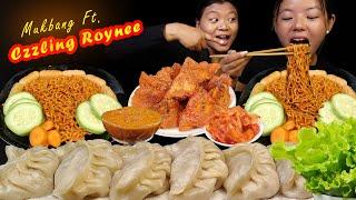 Mukbang Ft. @czzlingroyneeEating Juicy Pork Momo, Chicken Diamond & Spicy Noodles, Eating Show