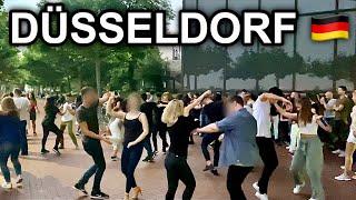 [4K] Friday Night Walk in Düsseldorf Germany - Public Dance at the Rhine River