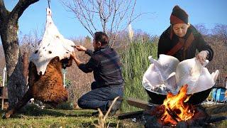 Making Azerbaijan Traditional Dried Meat in the Village