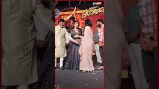 #Balakrishna pushes away actress #Anjali at #GangsOfGodavari pre-release event