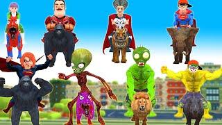 Team Super Hero Miss T Vs Team Zombies , Animals Vs Animals Who is Stronger ? Scary Teacher 3D Story