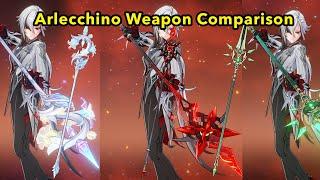 NEW Arlecchino Weapon Comparison | Crimson Moon vs Primordial Jade Winged-Spear vs Lumidouce Elegy