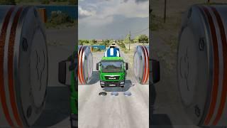 Mix Colourful Flatbed Trucks & School Bus vs Bollard Crash #shorts #beamng #crash #beamngdrive