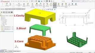 SolidWorks Mold Tutorial Core and Cavity of Stool