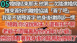 05！契約婚姻結束那天他第二次踏進婚房，推來簽好的離婚協議「簽了吧」我毫不猶豫簽字 他身後律師卻一愣，「總裁 你沒說和夫人還有孩子啊，老爺子遺囑裏股份全歸小少爺」他抬頭看著我身後的龍鳳胎傻眼了#連載