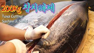 다큐피디가 200Kg 생참치 해체쇼를 찍으면 다큐멘터리가 됩니다/생참치회/GIANT Bluefin Tuna Cutting show/Korean street food