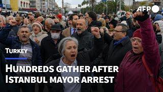 Imamoglu's supporters gather in front of police station after his arrest | AFP