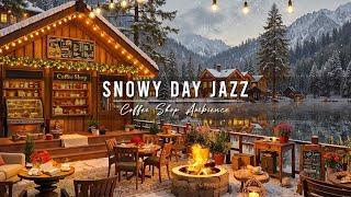 Snowy Winter Day at Cozy Coffee Porch Ambience with Smooth Jazz Background Music for Work, Study