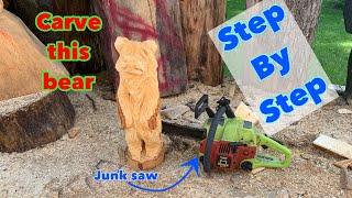 Carve this bear! A Step by step chainsaw carving tutorial . For beginners