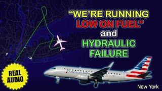 Time matters. Low amount of fuel and hydraulic failure. Pilots have problems over New York. Real ATC