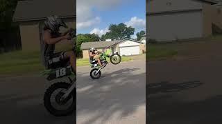 Wheelie boy! #wheelie #dirtbike #dirtbikesarecool #bikelife #kawasaki #2strokelife #2stroke