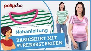 Basic T-Shirt nähen  Mit Anleitung für Streberstreifen & V-Ausschnitt mit Bündchen 