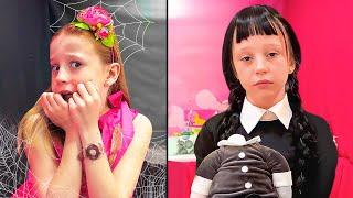 Nastya and Wednesday play funny challenges for kids