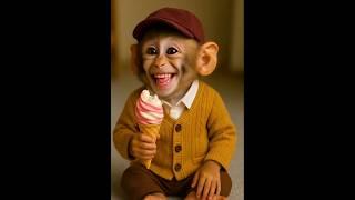baby monkey eating ice cream 