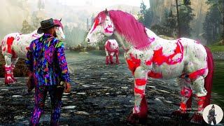 Arthur Morgan spots and tames the most beautiful white ruby blaze horses at the bank of the river