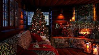 Cozy Christmas Log Cabin  Ambience - Relaxing Fireplace and Blizzard Sound for deep sleep