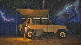 Camping in HEAVY RAIN | White Noise | Luxury tiny Trucklife Land Cruiser | Full Day in Beach-Day 5