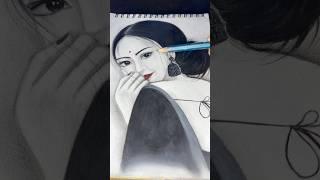 Girl drawing  with jhumka  and black saree #art #drawing #trending #shorts