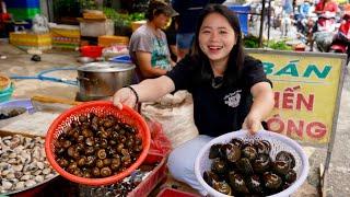 Chợ Trần Văn Ơn toàn đồ ngon, Phan Diễm Nấu nồi ốc siêu to ú ụ ăn trưa ở cửa hàng