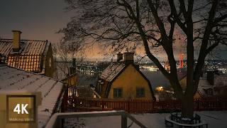 Snowy Walk in Old Stockholm Night 4K HDR Sweden