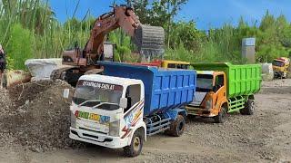 Rc Excavator, Mobil Truk Oleng RC Canter Fuso Muat Tanah Dump Truck Isuzu nmr Oleng Jatuh Terguling