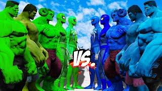 TEAM GREEN ( 3 HULK & 2 SPIDER-MAN) VS TEAM BLUE (3 HULK & 2 SPIDER-MAN ) - EPIC SUPERHEORES WAR