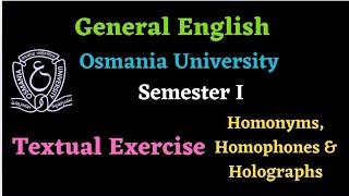 Homonyms Homophones Homographs, Degree sem 1 English Grammar Textual Exercises Osmania University