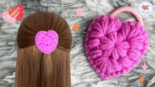 It’s Easy‼️ ️ Crochet Puff Heart Hair Tie  / Crochet Tutorial