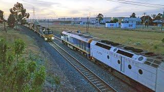 MONSTER SIZED FREIGHT TRAINS crossing at the Tullamrine Loop - Australian Trains