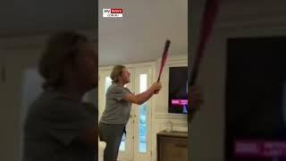 ‘Crazy’ woman smashes TV showing Netanyahu with a baseball bat