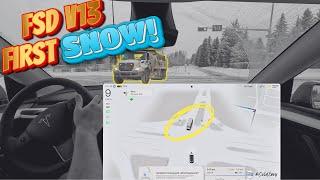 Tesla Full Self Driving V13 FIRST SNOW drive! | FSD V13.2.2.1