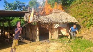 Linh went to chop wood, the naughty boy burned down the house.