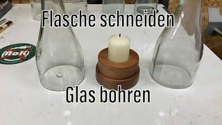 Wie man eine Flasche schneidet und ein Loch rein bohrt 