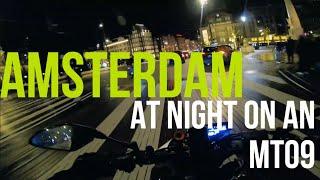 Motorcycle night ride in Amsterdam on the Yamaha MT09-SP (No music, only raw engine sound)