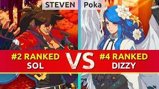 GGST ▰ STEVEN (#2 Ranked Sol) vs Poka (#4 Ranked Dizzy). High Level Gameplay