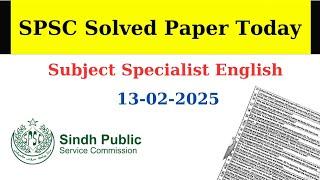 SPSC Subject Specialist English Solved Paper Today - SPSC SS English Paper 2025 - Sindh Public