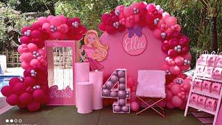 Barbie theme Birthday party Idea with barbie box | barbie theme balloon backdrop