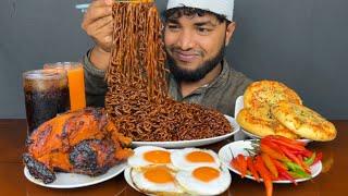 ASMR MUKBANG BLACK BANE NOODLES , GRILLED CHICKEN AND SUNNY SIDE UP EGG EATING SHOW,  EATING VIDEOS