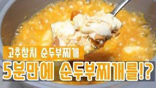 [초간단 자취요리] 5분만에 끓이는 고추참치 순두부찌개 / korean soft tofu stew