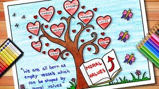 Moral Values Chart | Moral Values Project | School Activity | School Project | Moral Values Drawing