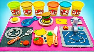 Mini Kitchen Set And Food With Modeling Clay || EASY CLAY DIY!