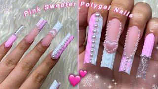 PINK SWEATER POLYGEL NAILS CRACKED ICE NAIL EFFECT & WINTER NAIL DESIGN! | Nail Tutorial