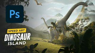 Creating a Dinosaur Island in Photoshop - Speed Art