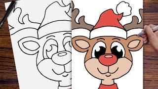 How to draw a Reindeer easy step by step drawing tutorial for Christmas